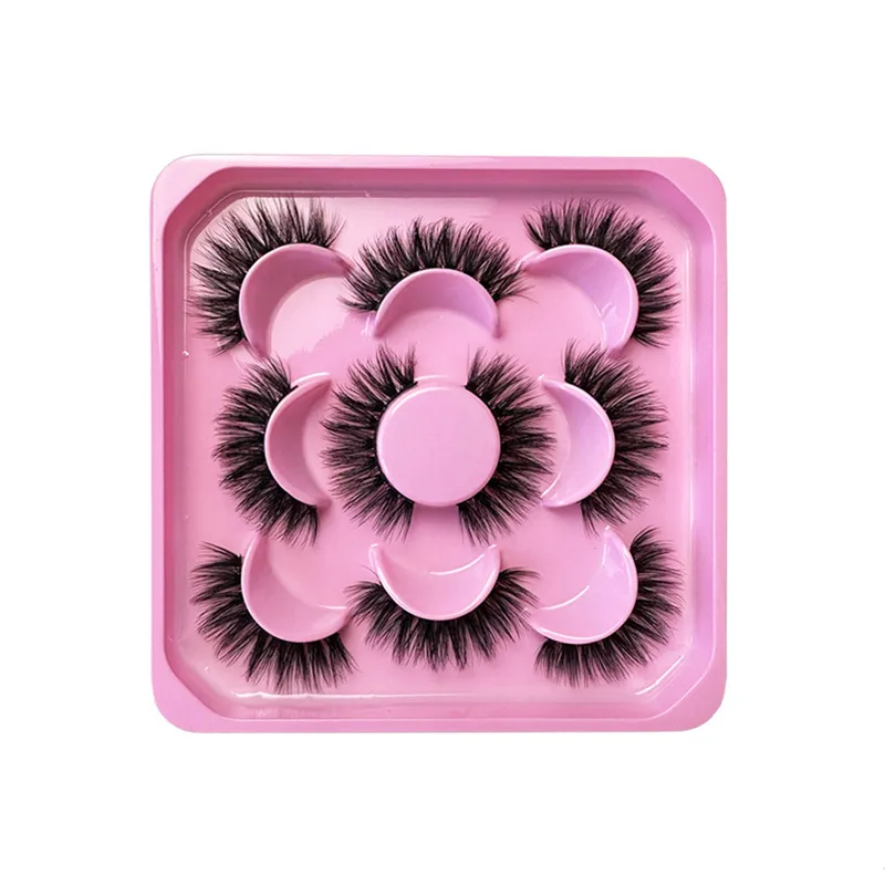 5 Pairs Faux Mink Strip Lashes – Natural Volume Fluffy False Eyelashes with Lotus Tray, Dramatic Glam Eye Lashes, Reusable